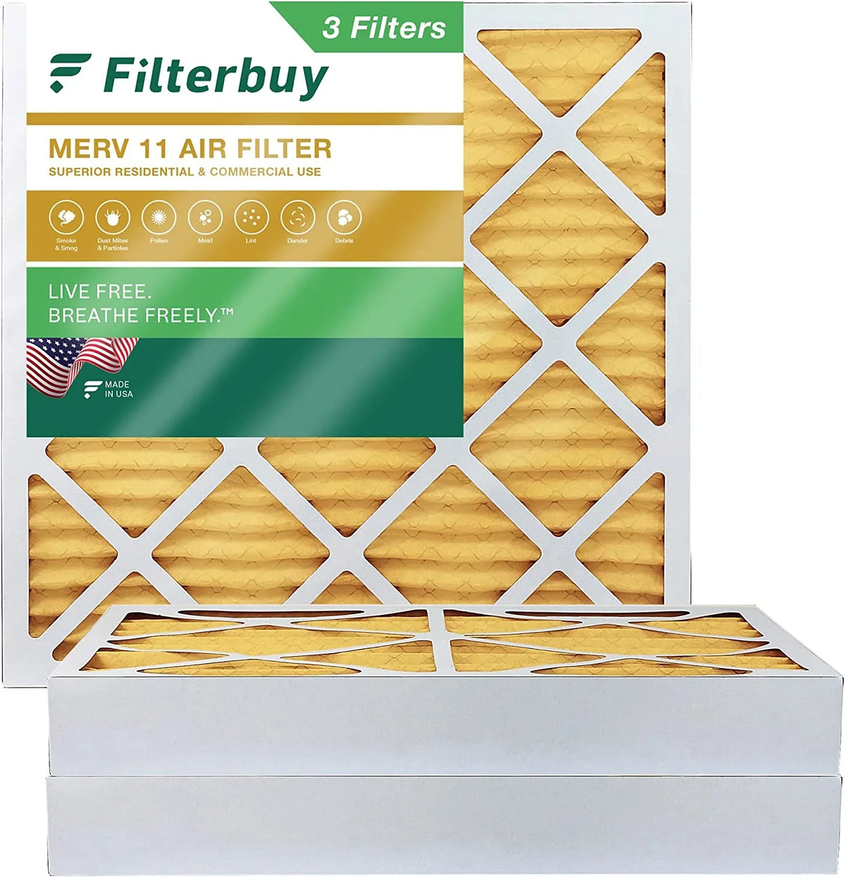 Filterbuy Filters 12x12x4 AC Pleated 11 Air HVAC Furnace MERV (3-Pack)