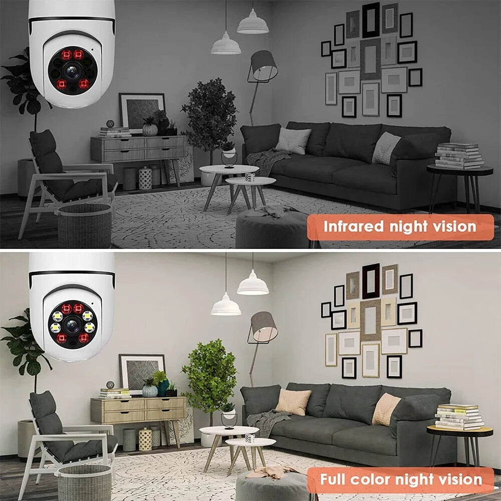 5GHz Surveillance Audio Panoramic Night Motion 360 Two E27 Pack) (2 JahyShow with Detection, Bulb Wireless Home Camera, Viewing, View 1080P Cameras Way Degree Lens, Vision, Light CCTV Remote