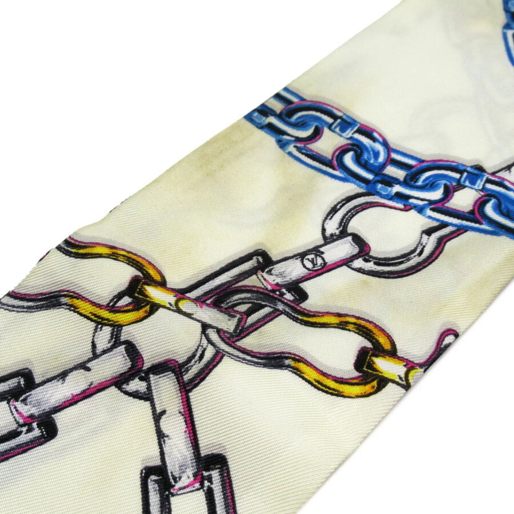 x Pre-Owned (Good) Vuitton MP1691 Louis Ribbon 100% Blue Silk Ivory Scarf Bandeau