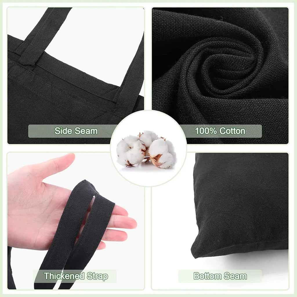 Pcs Bags Canvas Bulk Craft 60 Cloth Tote Bags DIY Reusable Grocery Handles with Gift for Cotton (Black)