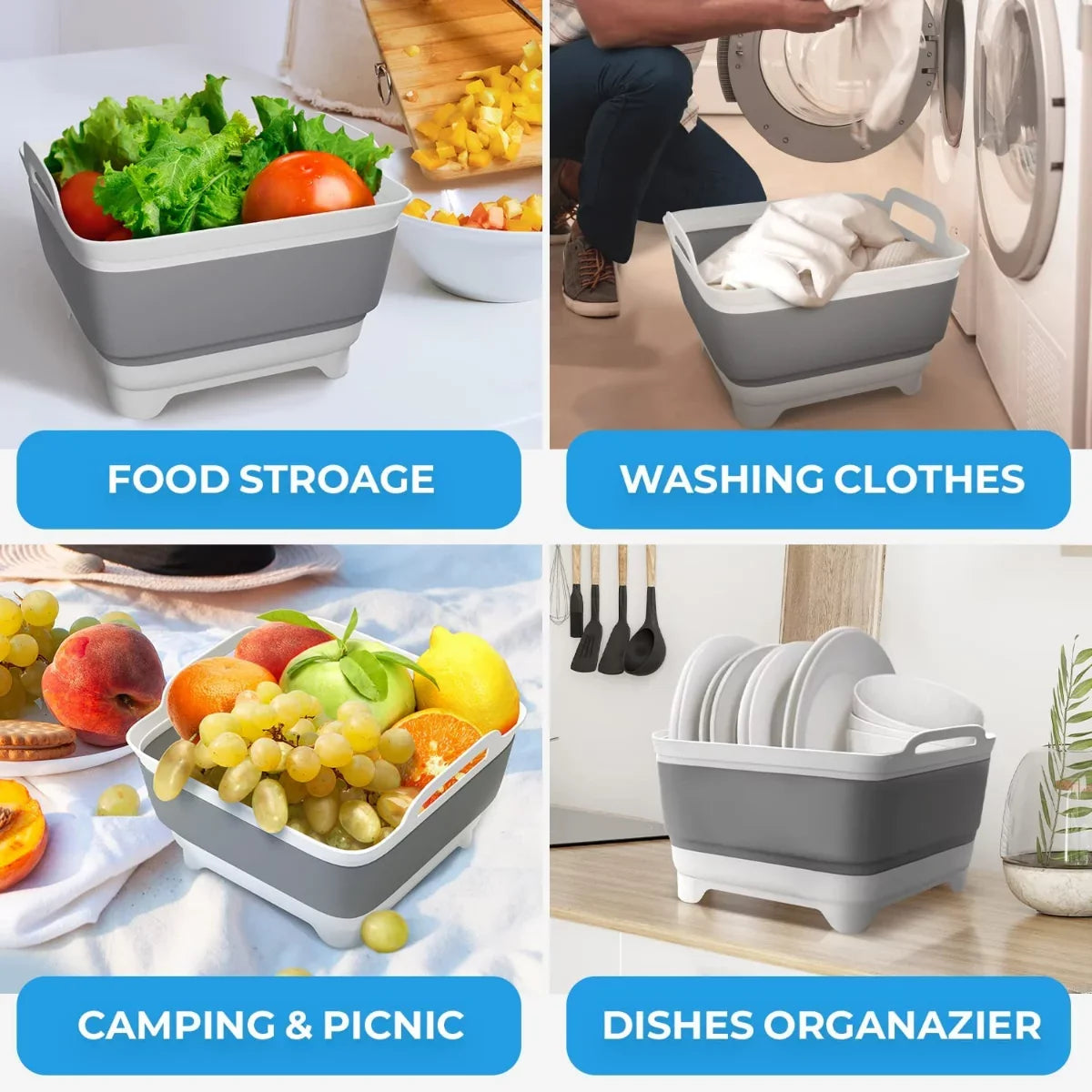 Plug(Gray) Tub,Washing Portable Draining with Tub 2.4 Sink,Folding Imoment Gal(9L) Basin Dish Laundry Collapsible