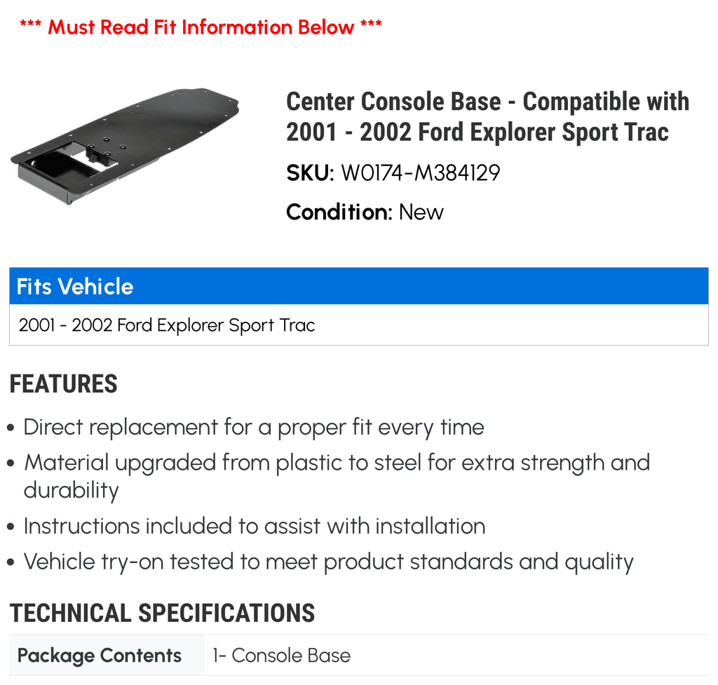2001 - Compatible Trac with Console Explorer Ford - Center 2002 Sport Base
