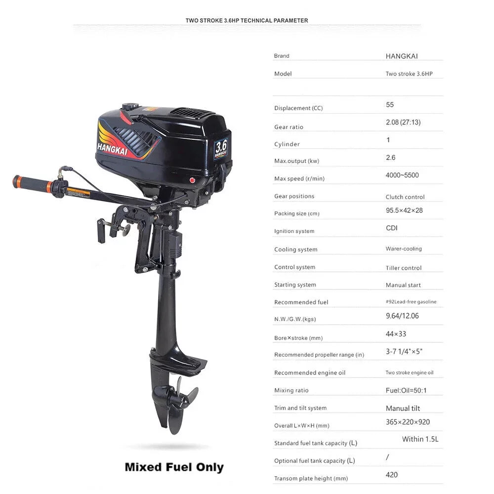 Motor Shaft Stroke Short Boat Motor Engine Cooling 2 Outboard Fishng Water 3.6HP TOOL1SHOoo