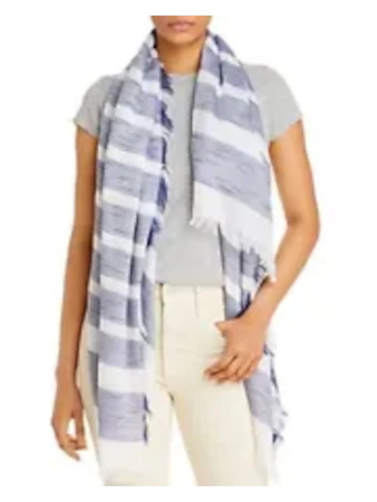 Cotton Scarf Blue AQUA Striped Scarf Ischia Lightweight Fringed Womens