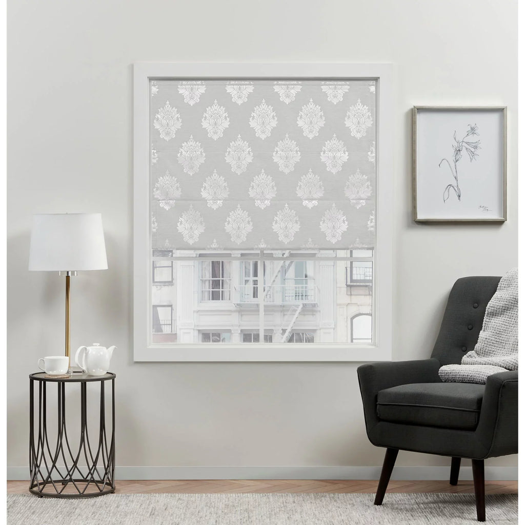 Exclusive 100% Roman Marseilles Shade, 34"x64", Damask Home Blackout Silver