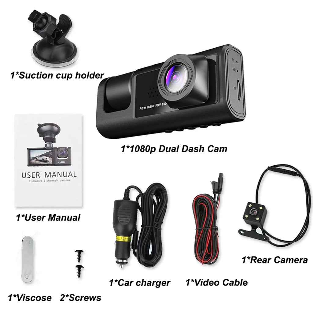Car Recorder Auto Recording with Dash Safety Camera 3 Cameras, Camcorder, Video Driving Nebublu