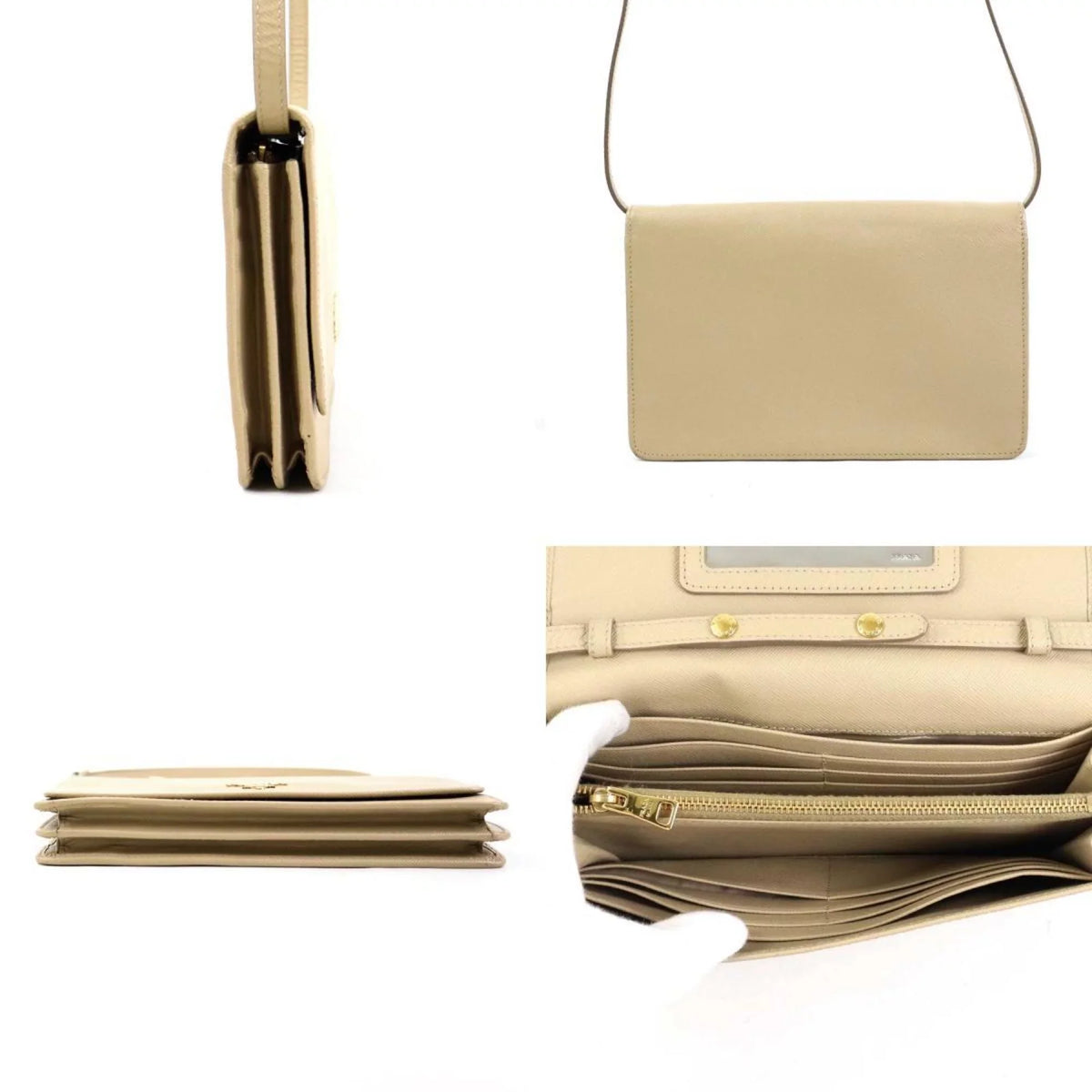 shoulder beige ladies wallet Prada leather (Good) Pre-Owned