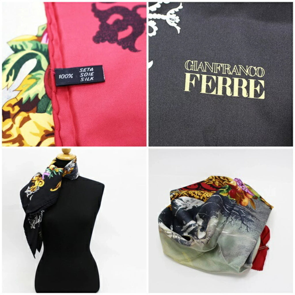 FERRE Red Gianfranco Ferré Pre-Owned Stole x Black (Good) Scarf Multicolor Silk GIANFRANCO Ladies