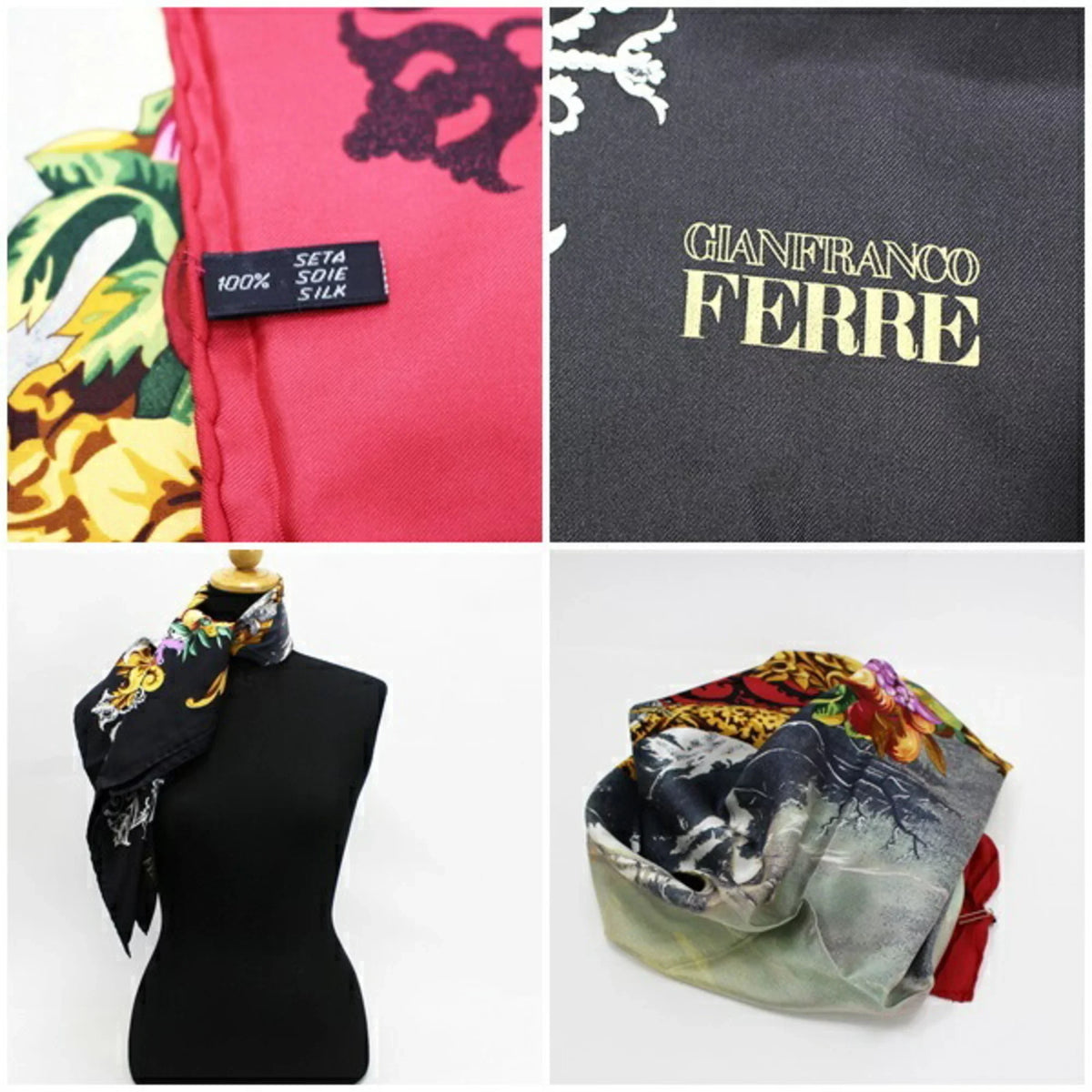 FERRE Red Gianfranco Ferré Pre-Owned Stole x Black (Good) Scarf Multicolor Silk GIANFRANCO Ladies