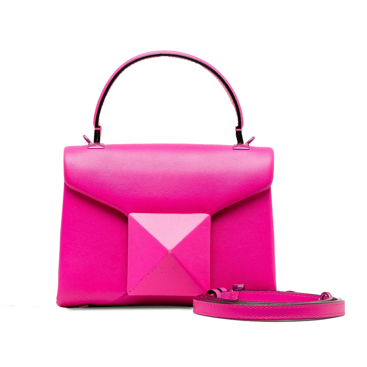 Satchel Unisex Pre-Owned Stud Pink Valentino One Authenticated Mini Leather (Good) Calf