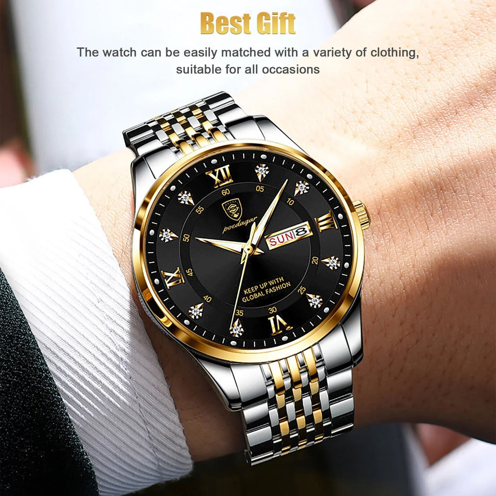 Steel Waterproof Relojes Watch Men's Stainless Quartz De Classic Hombre Luminous