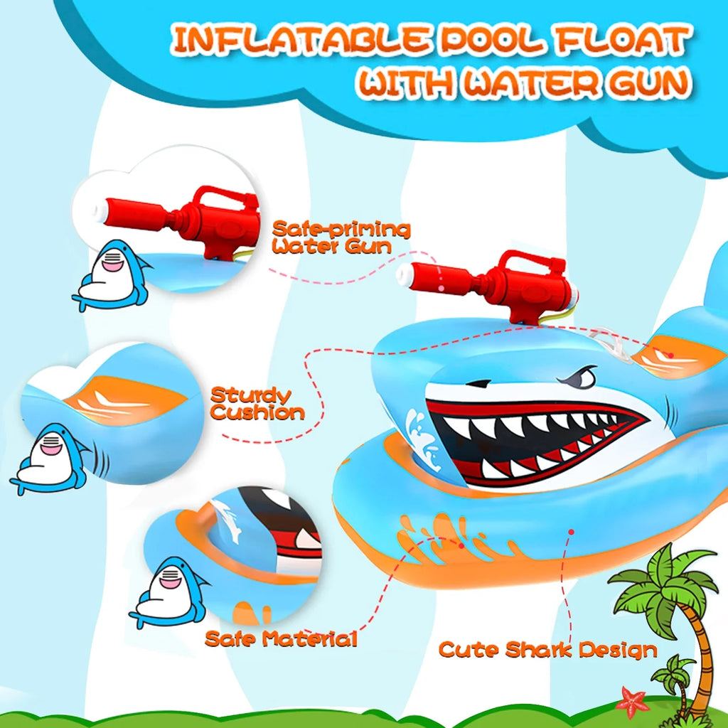 Waterpistol Kid Kids,Shark Girls Boys Pool for Ride-on 3-12 Game Pool Toys Floats Pool Age with for