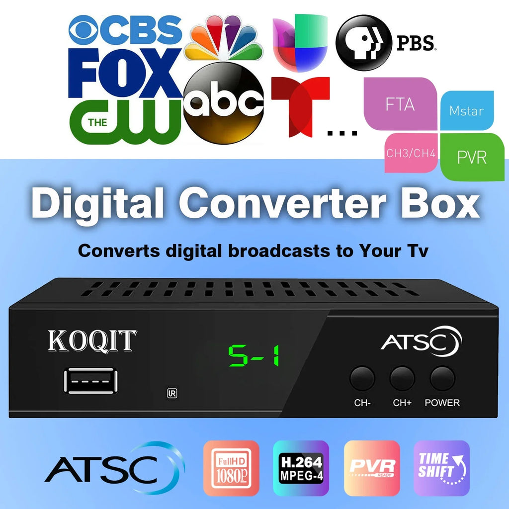ATSC Recorders to Digital, TV Box USB, OTA Hours, 12/24 Digital to Converter Box Set Coax HDMI Top Digital Box, Clock to Analog tv Multimedia Tuner