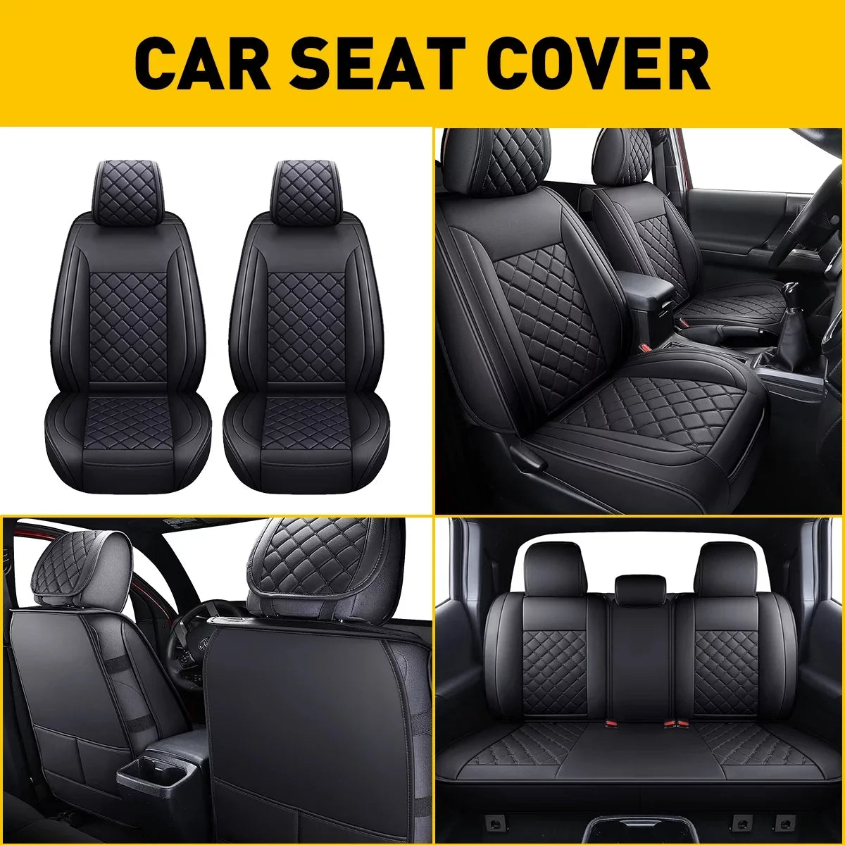 Black) Tacoma Waterproof Cab Crew Full (Full Toyota Covers With for Leather Fit Car 2007-2023 Seat Set, Set