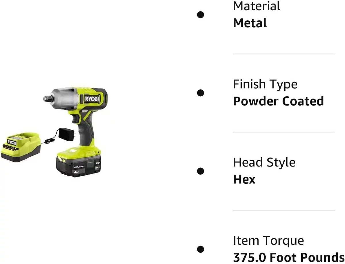 with 1/2 Ah and Charger RYOBI Cordless 18V 4.0 Kit Impact ONE+ in. Wrench Battery