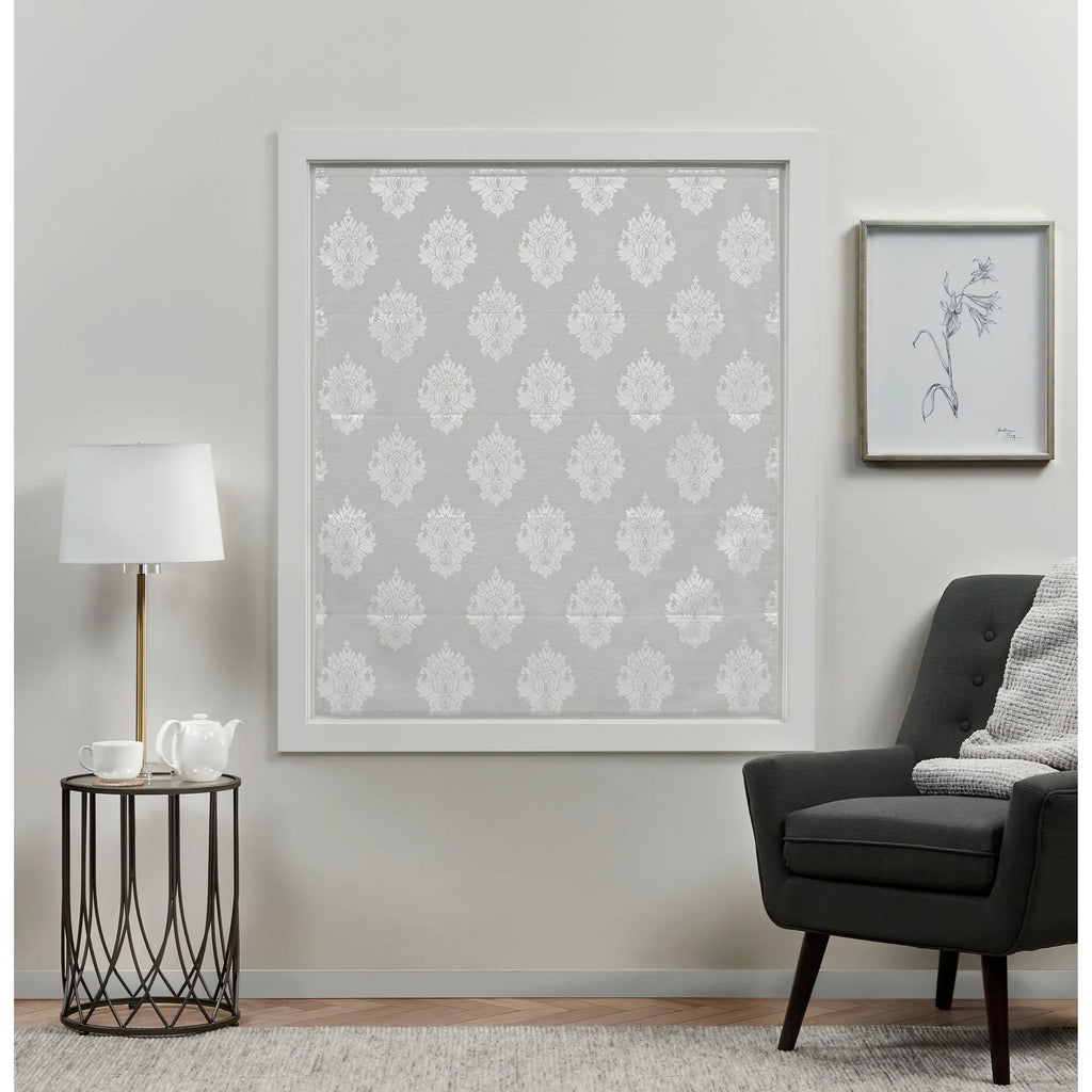 Exclusive 100% Roman Marseilles Shade, 34"x64", Damask Home Blackout Silver