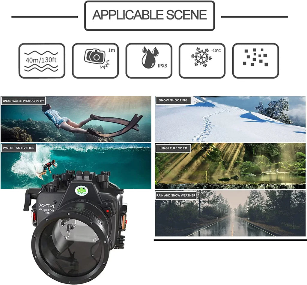 Fujifilm Waterproof Camera Fuji Scuba Port [40M/130FT] Case Underwater X-T4 Flat for xt4 Housing w/Short Seafrogs