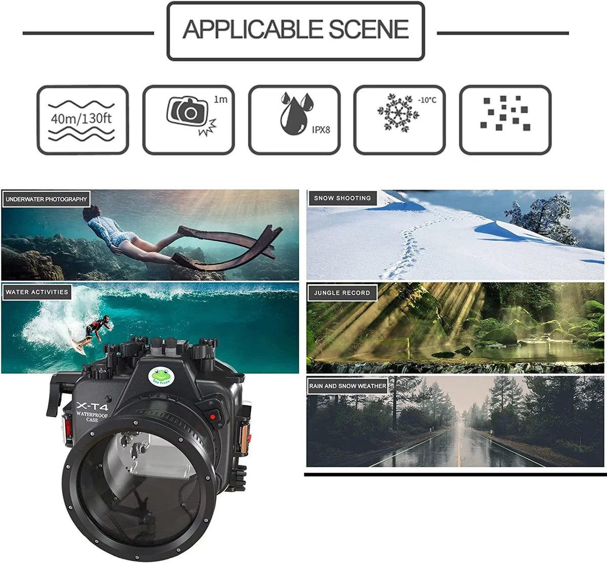 Fujifilm Waterproof Camera Fuji Scuba Port [40M/130FT] Case Underwater X-T4 Flat for xt4 Housing w/Short Seafrogs