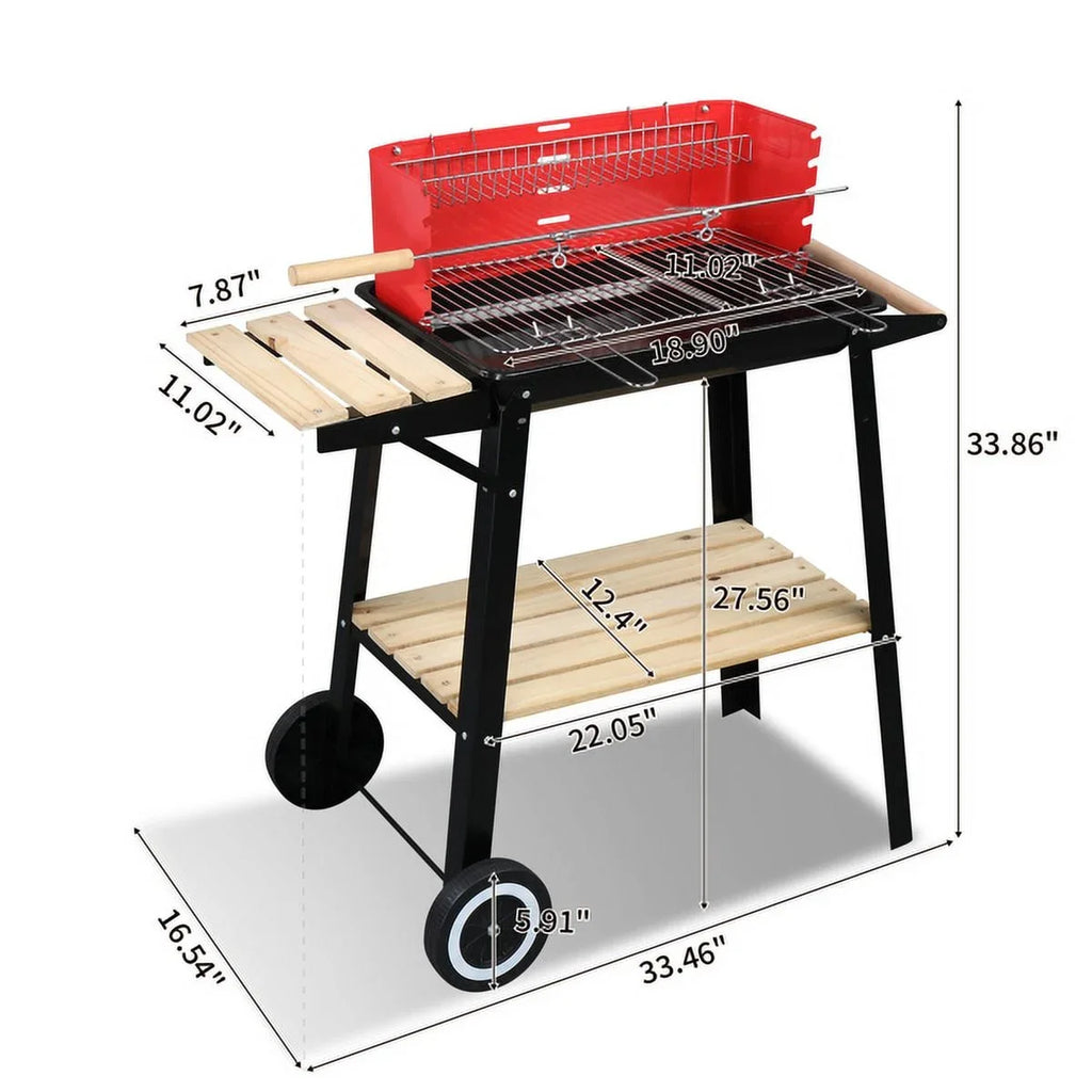 Cooking Backyard 27 Square Heavy for with Small Coal Charcoal Patio for Grill Duty Barbecue Grill BBQ Wheels Camping Outdoor Inch Portable