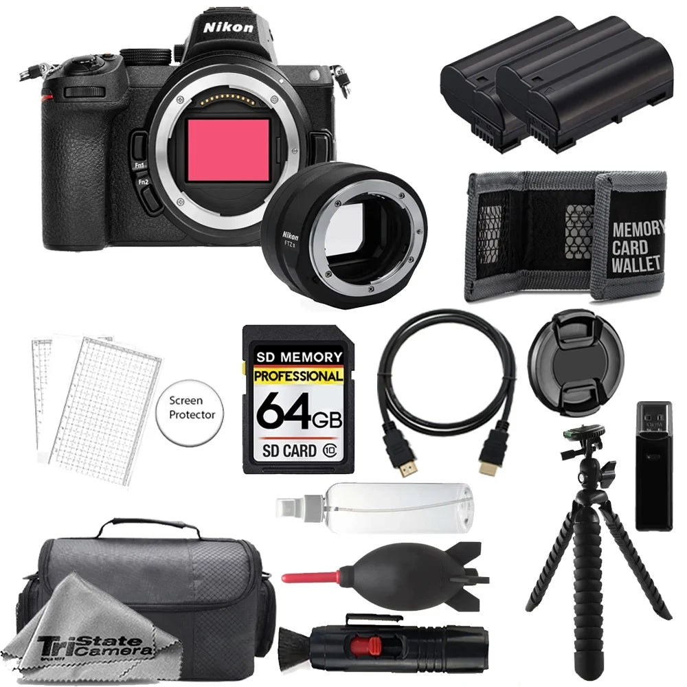 64GB Nikon Accessory Mirrorless II (Body) Tripod- Digital Camera Adapter+ + Battery+ Z5 Kit Mount w/ Extra FTZ