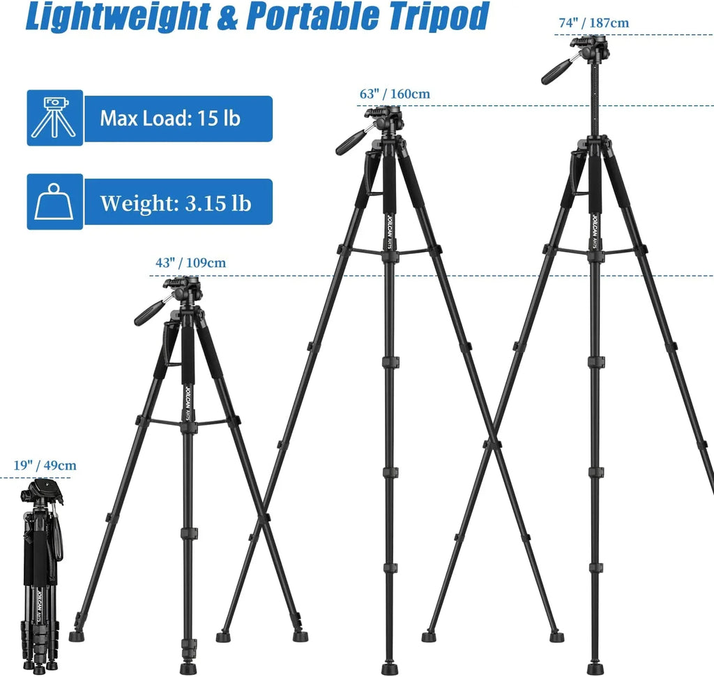Phone Tripods, Tall Stand Tripod for Camera Video Cell Photography, Tripod 74" Camera Tripod, Heavy Camera Duty