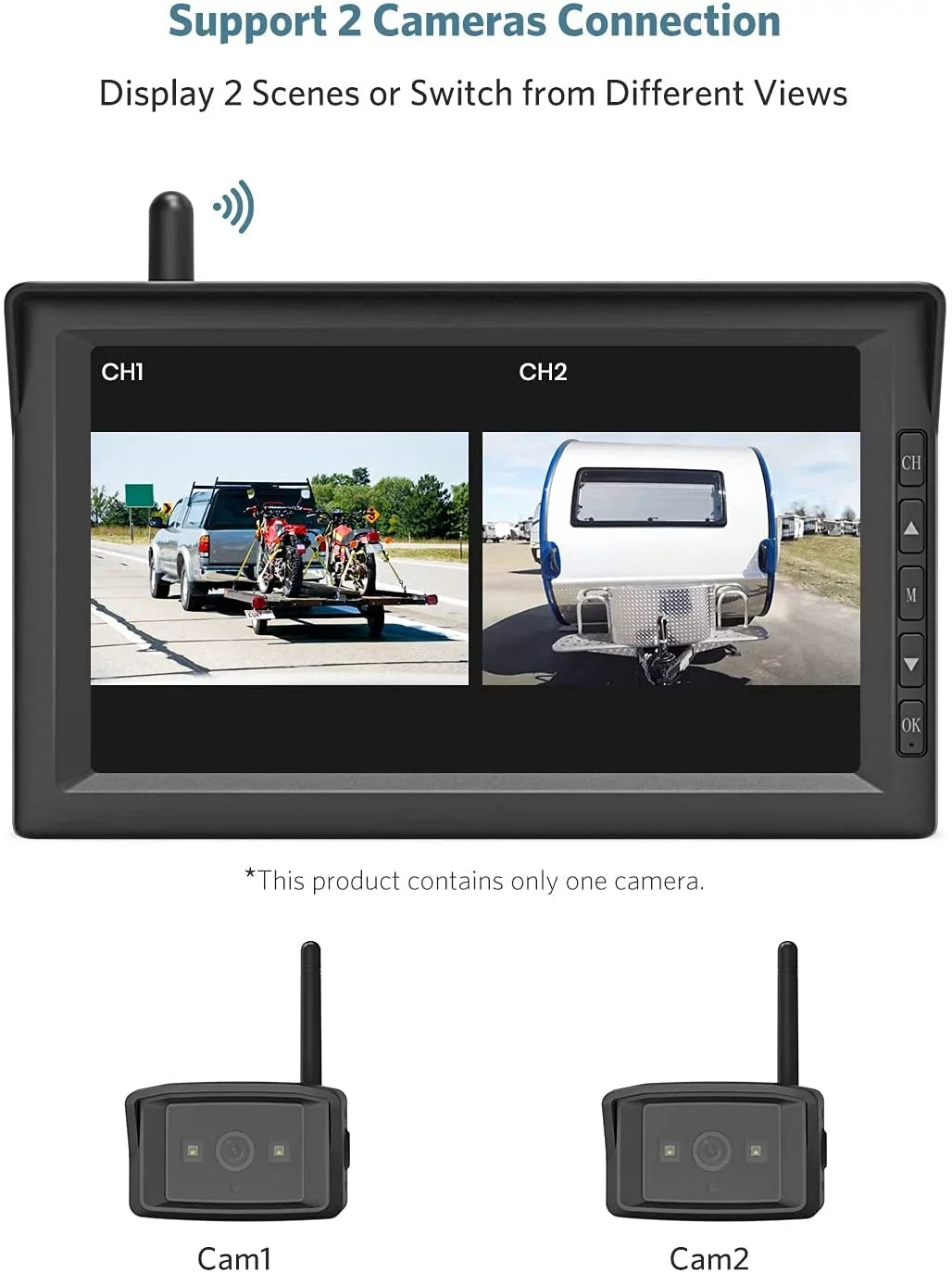Waterproof Camera up RV Systems Truck/Trailer Pickup/Van Vision Monitor with Camera Support Cameras, Boscam Back HD Night Backup for 2 7" Wireless Split Reverse Screen, (K10) IR Camera