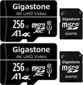 Class Dash Micro Card, 2 10, Action Gigastone (2x256GB) memory Camera Pack Surveillance A1 Security 100MB/s Video, Cams, Micro UHS-I SDXC 4K SD UHD Drone 256GB Cam Professional,