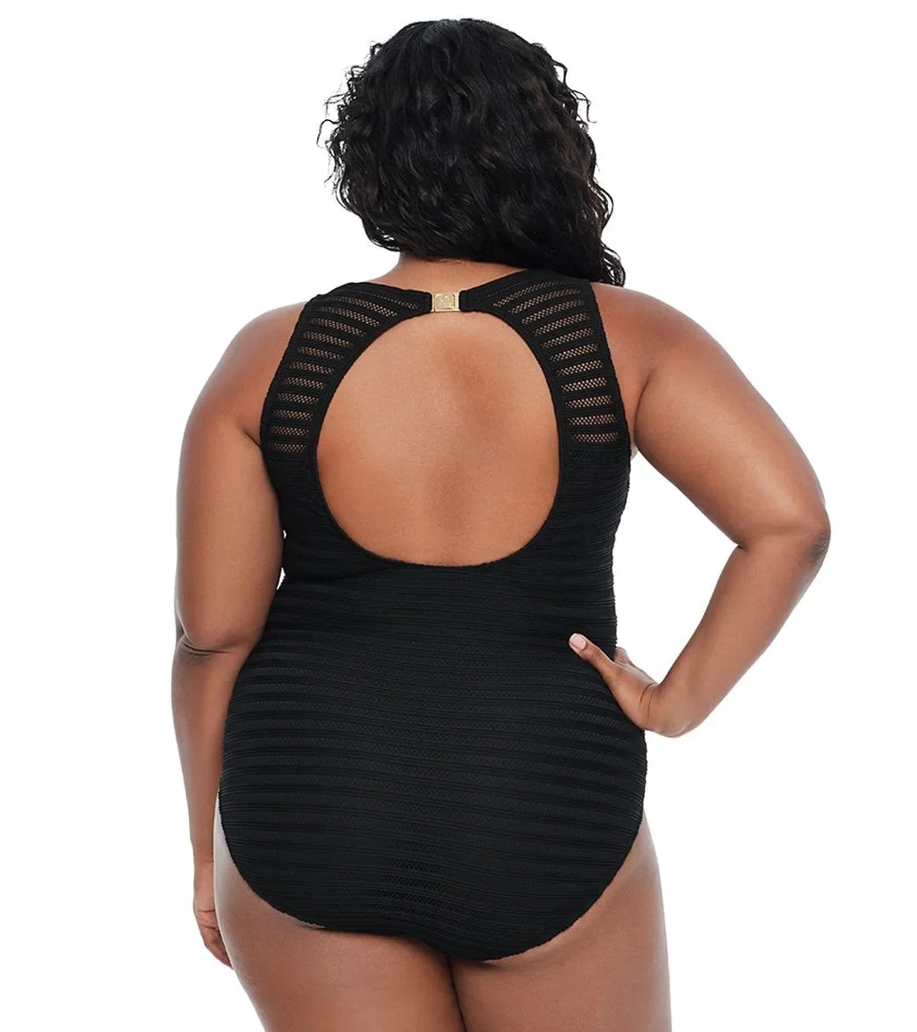 Ottoman US 20W Plus Boatneck Size Ralph BLACK Swimsuit, Lauren One Piece