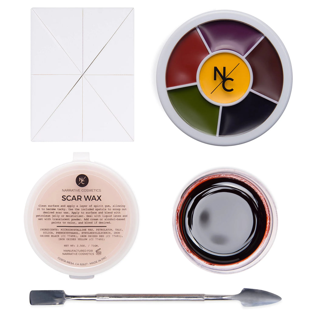 6 Color Theatrical Starter and Perfect FX Sided - Narrative Scab Effects for Sponge Block Special Paste, Wheel, - Cosmetics Foam Kit Spatula, Makeup Bruise Wax and Makeup Scar with Double Blood