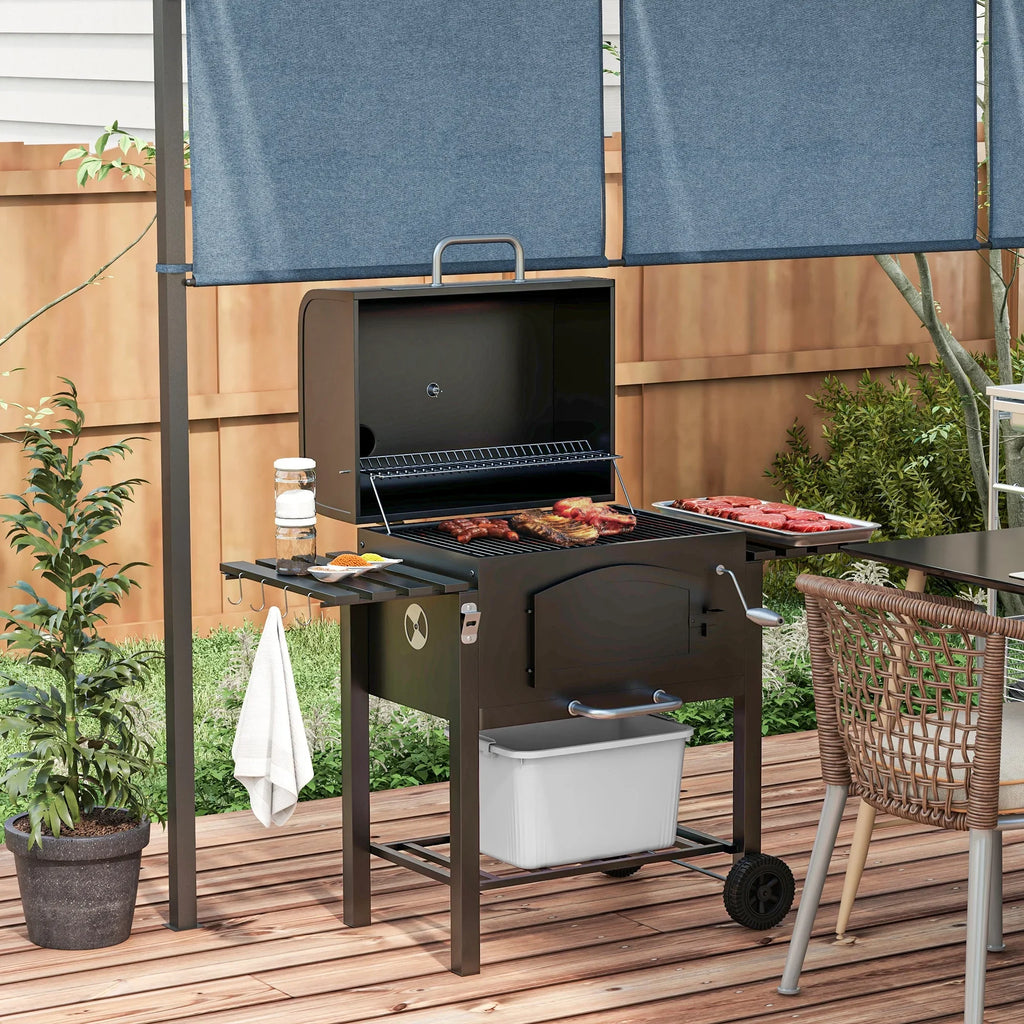 with Wheels & Charcoal Portable Bottle Folding Thermometer, CoSoTower Grill, Camping, Outdoor Shelves, Adjustable Patio, Height, Opener Barbecue Picnic, for with Backyard, Black BBQ