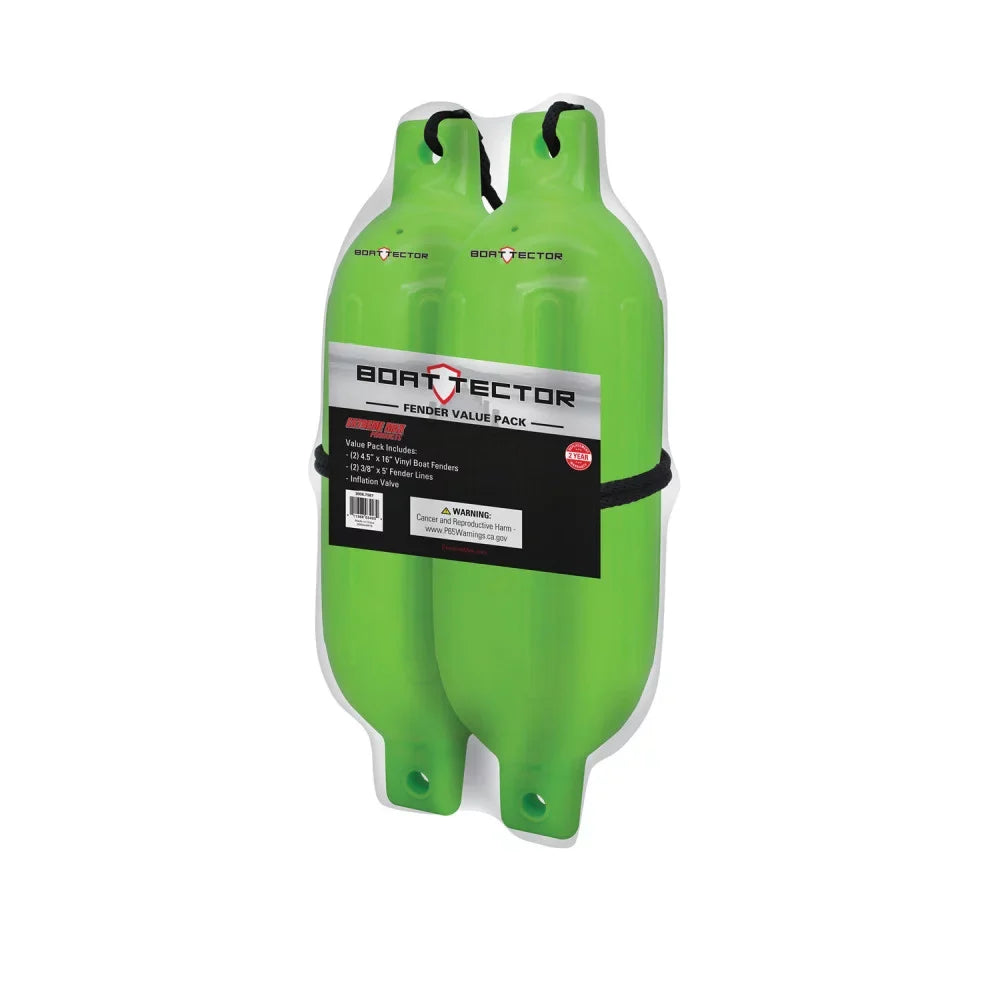 Value 3006.7587 Max Green Inflatable BoatTector Fender x 4.5" Neon 16", Extreme 2-Pack -