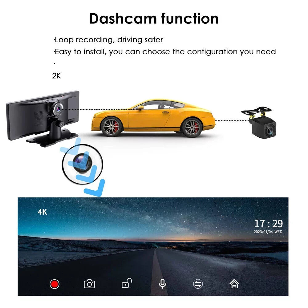 with KingFurt Recording, Camera Connectivity, Lens Dual Wireless 1080P 2K Enhanced Dash Touch Android Screen, Auto, WiFi - T91