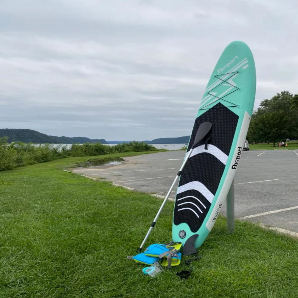 Stand 10 Non-Slip with Inflatable Paddle Green Standing Ft. Bag, Carry Brushed Stance, Board up FBsport Wide Boat, Complete Control, Thickening Deck, and Surf Accessories