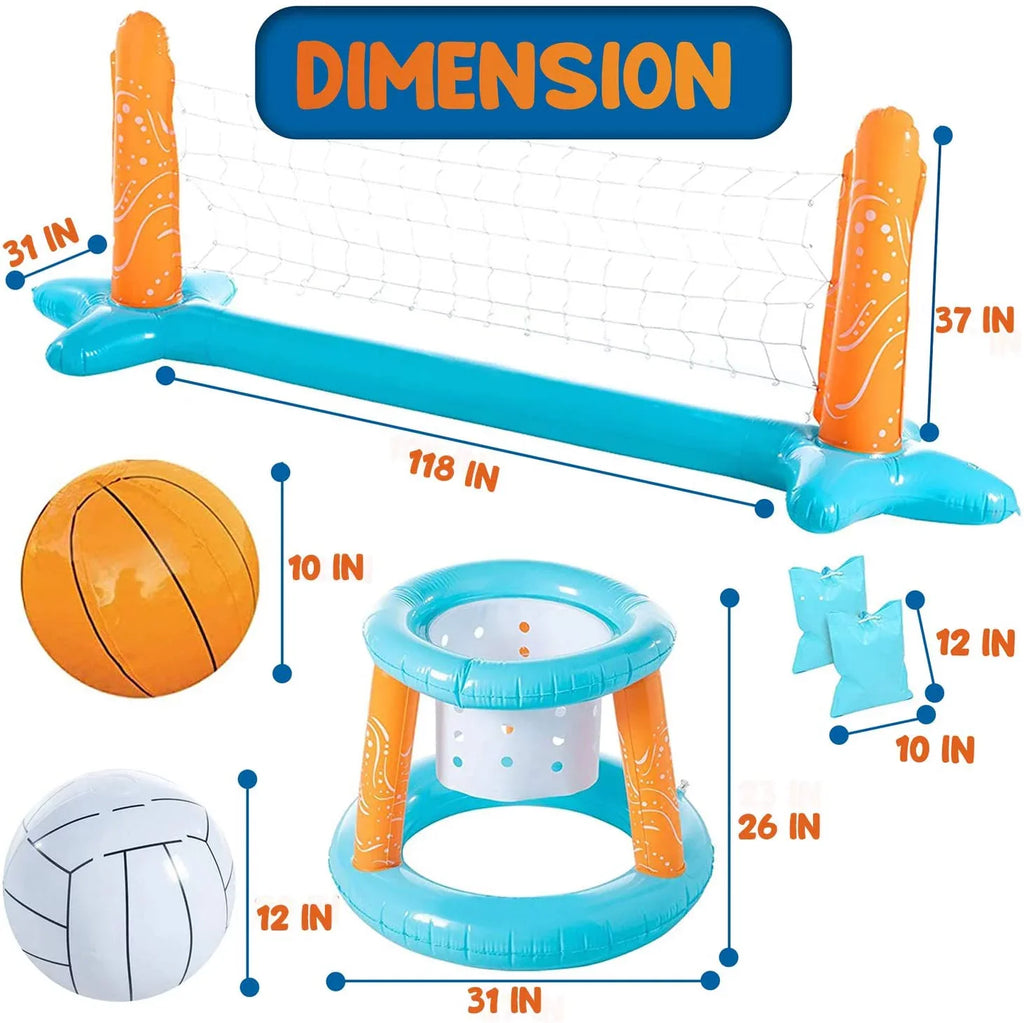 Kids Hoop, | Toys Inground Net Game Bags, Basketball Set Pool Adults for Volleyball Larger and & Light Balls Teens Clover for Blue & Pool Weight Pool Volleyball
