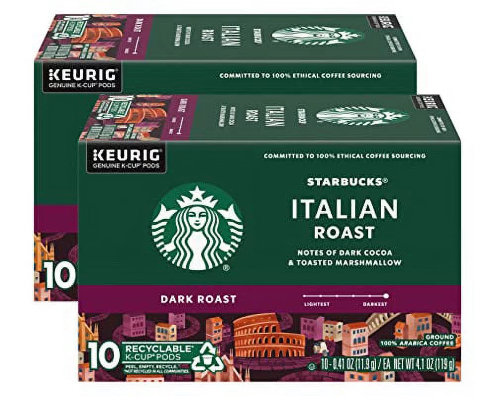 Coffee, Per Roast Starbucks Roast, Coffee, Pods, Box Pods, Italian (Pack K-Cup 10 Coffee CT Keurig Ground of K-Cups Boxes) Dark 2 Arabica Genuine K-Cup 100%
