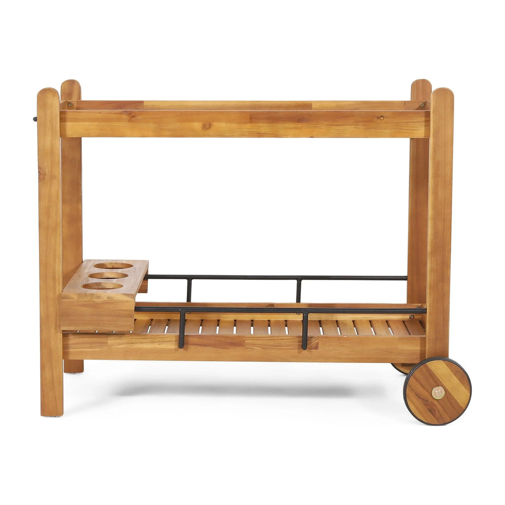 and Bottle with Bar Cart Bonneau GDF Studio 2 Holders, Teak Acacia Tiered Outdoor Black Wood