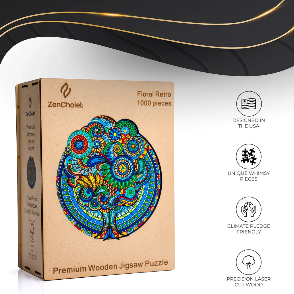 1000 Pieces Adults Puzzle for ZenChalet Retro featuring Floral Wooden Premium Jigsaw