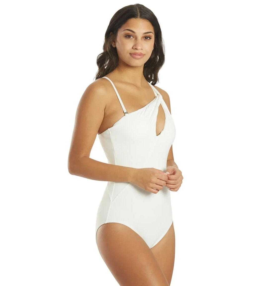 Twist-Front Swimsuit, One Carmen Valvo US 10 One-Shoulder Piece Marc WHITE