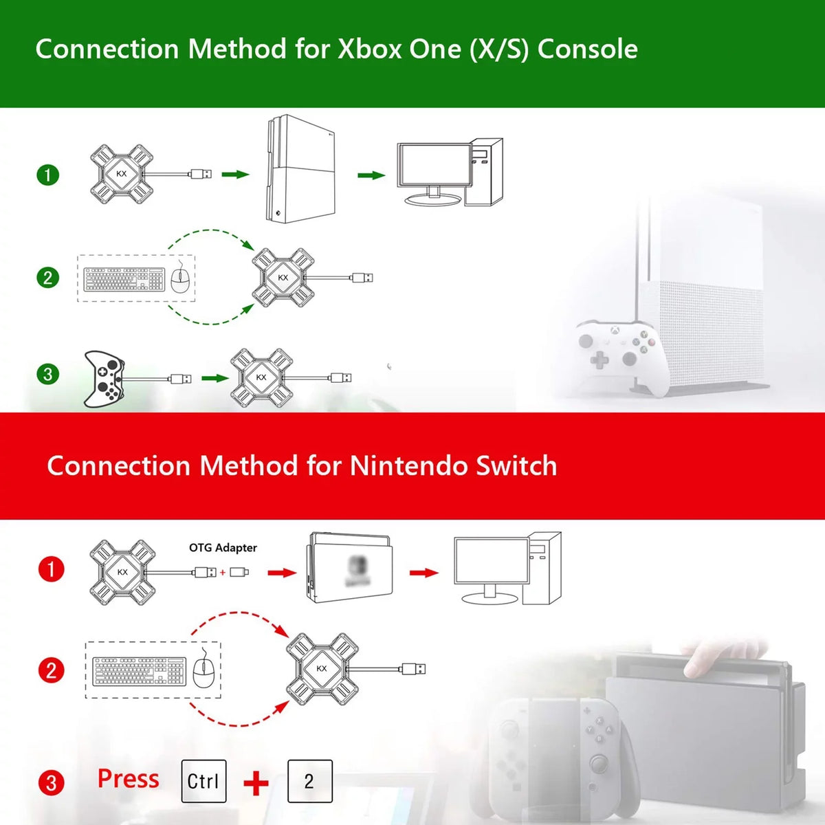 Controller Keyboard Adapter Portable Mouse Adapter KX Gamepad Switch/X-box/PS5/P-S-4/PS3 Replacement Converter Adapter Keyboard Abody Mouse for