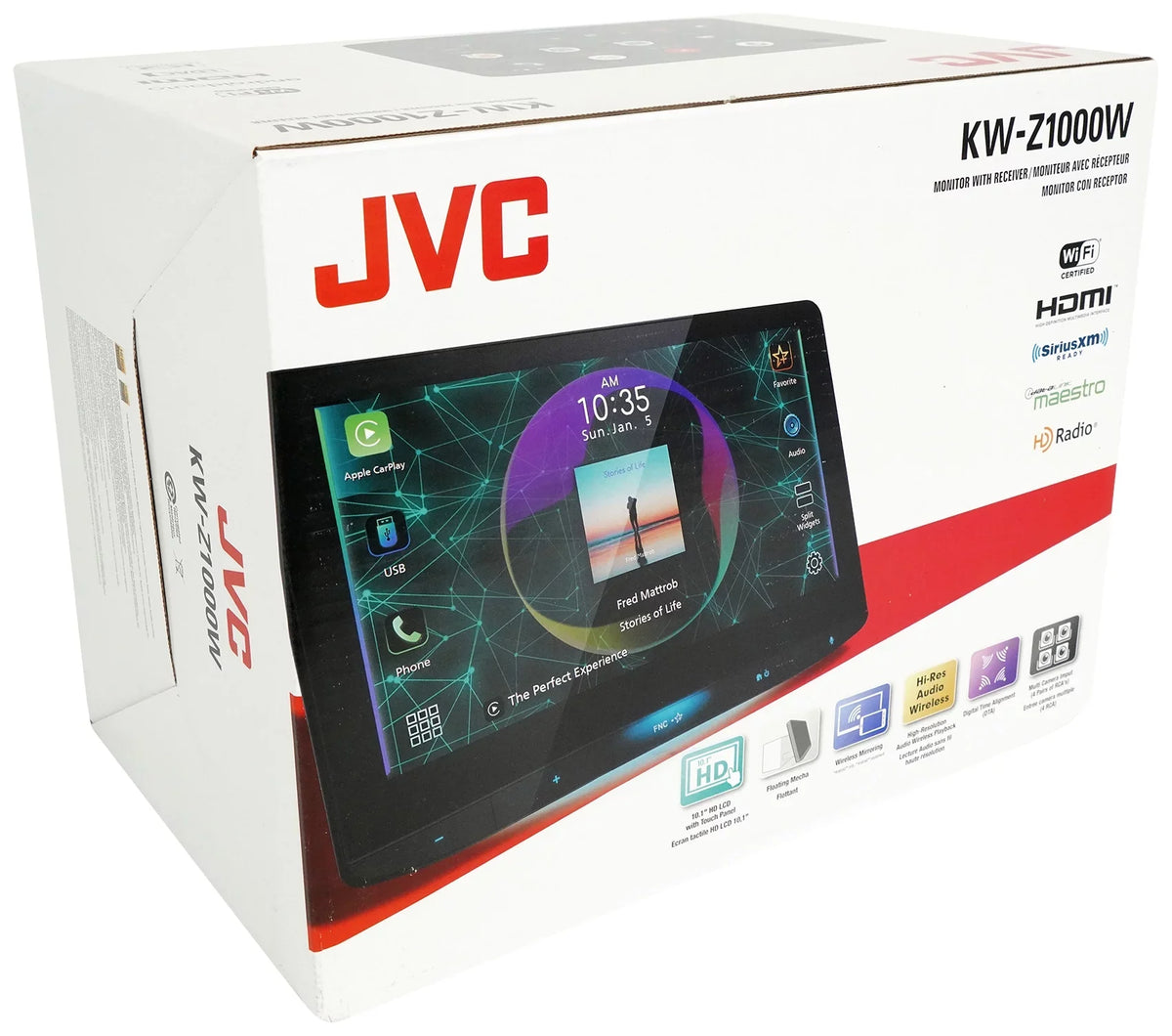 Receiver+Dash Cam Carplay Car KW-Z1000W 10.1" HD Apple Wireless JVC Monitor