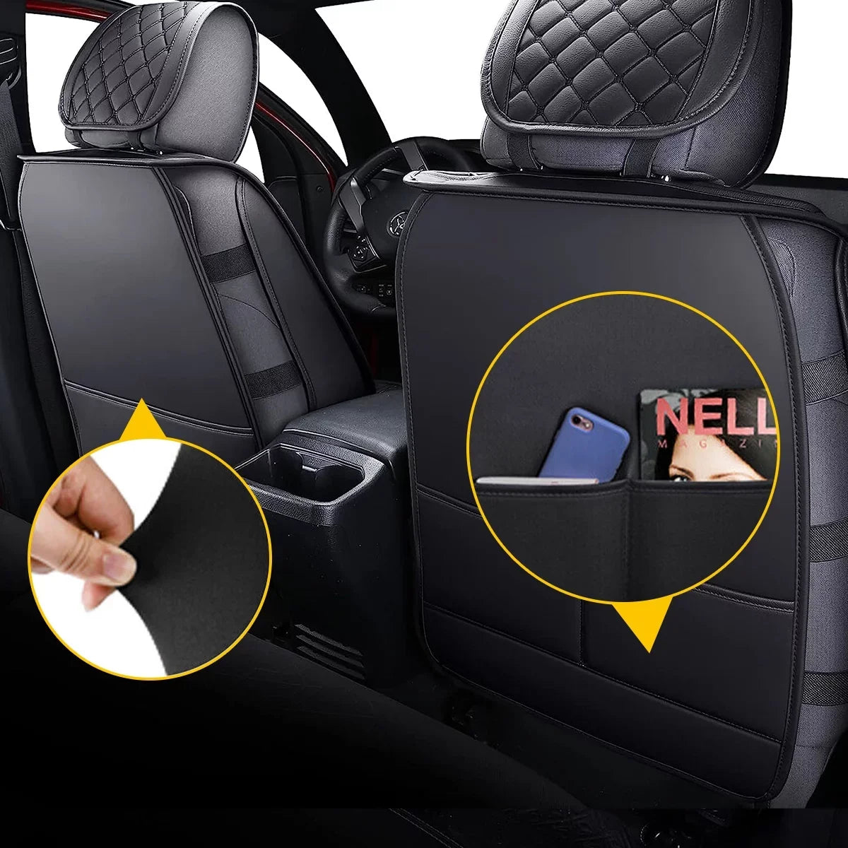 Black) Tacoma Waterproof Cab Crew Full (Full Toyota Covers With for Leather Fit Car 2007-2023 Seat Set, Set
