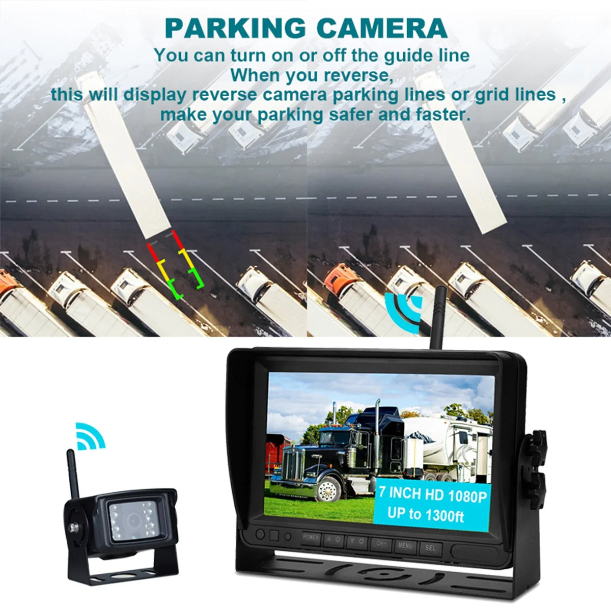 Trailer Camera Wireless Truck Rear 1080P 1CH AHD Kit Backup for 7" View Display