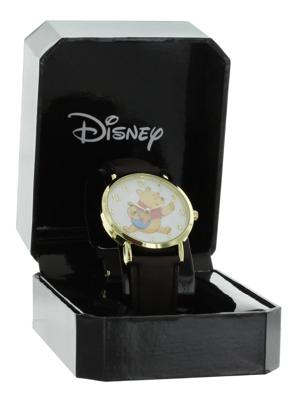 Analog Brown With Case Watch Pooh Tone Gold Band Winnie WP5003 Disney The Bees Rotating Leather