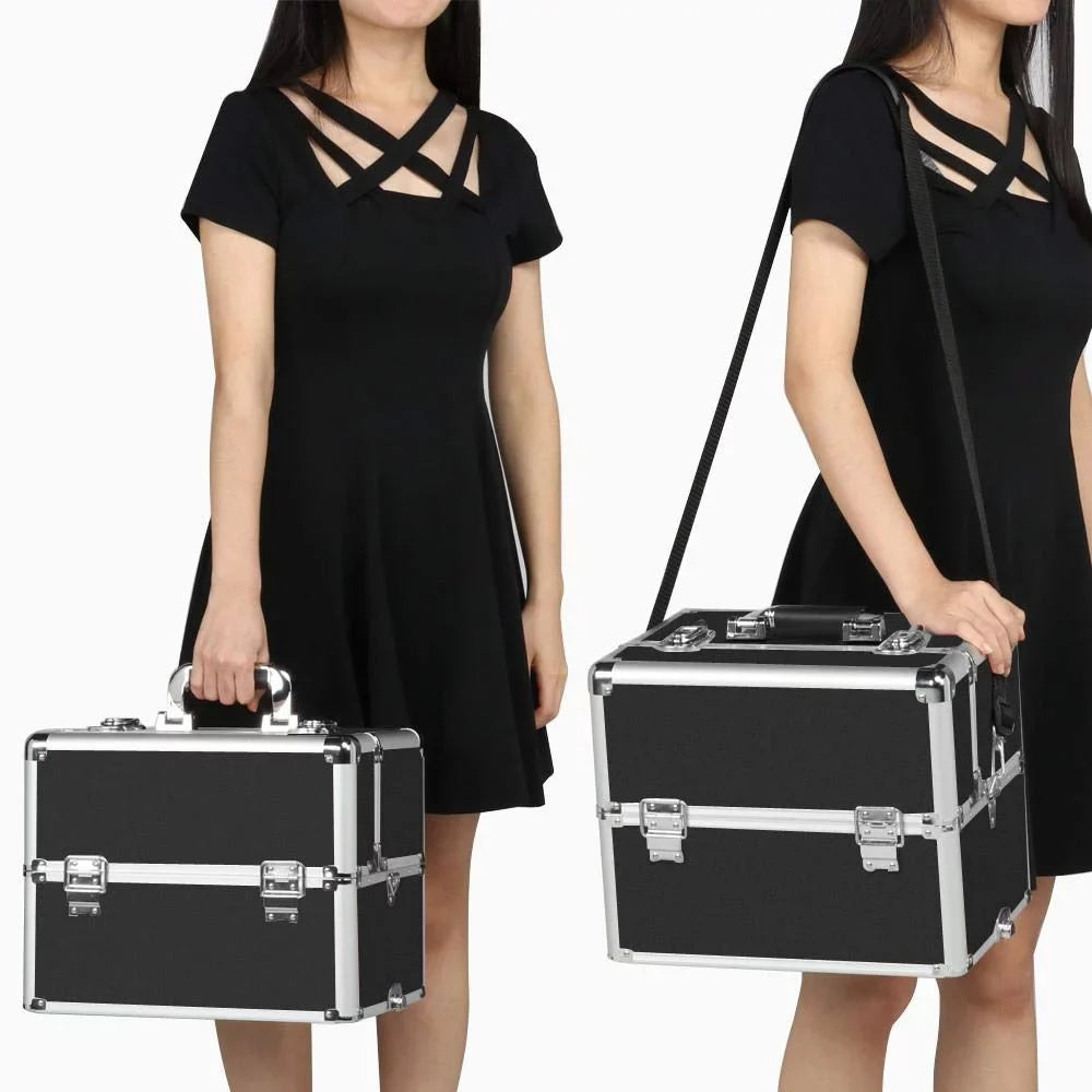 Large Train Makeup Capacity Cosmetic Case Case Case Aluminum Professional 3-in-1 Makeup Travel Trolley