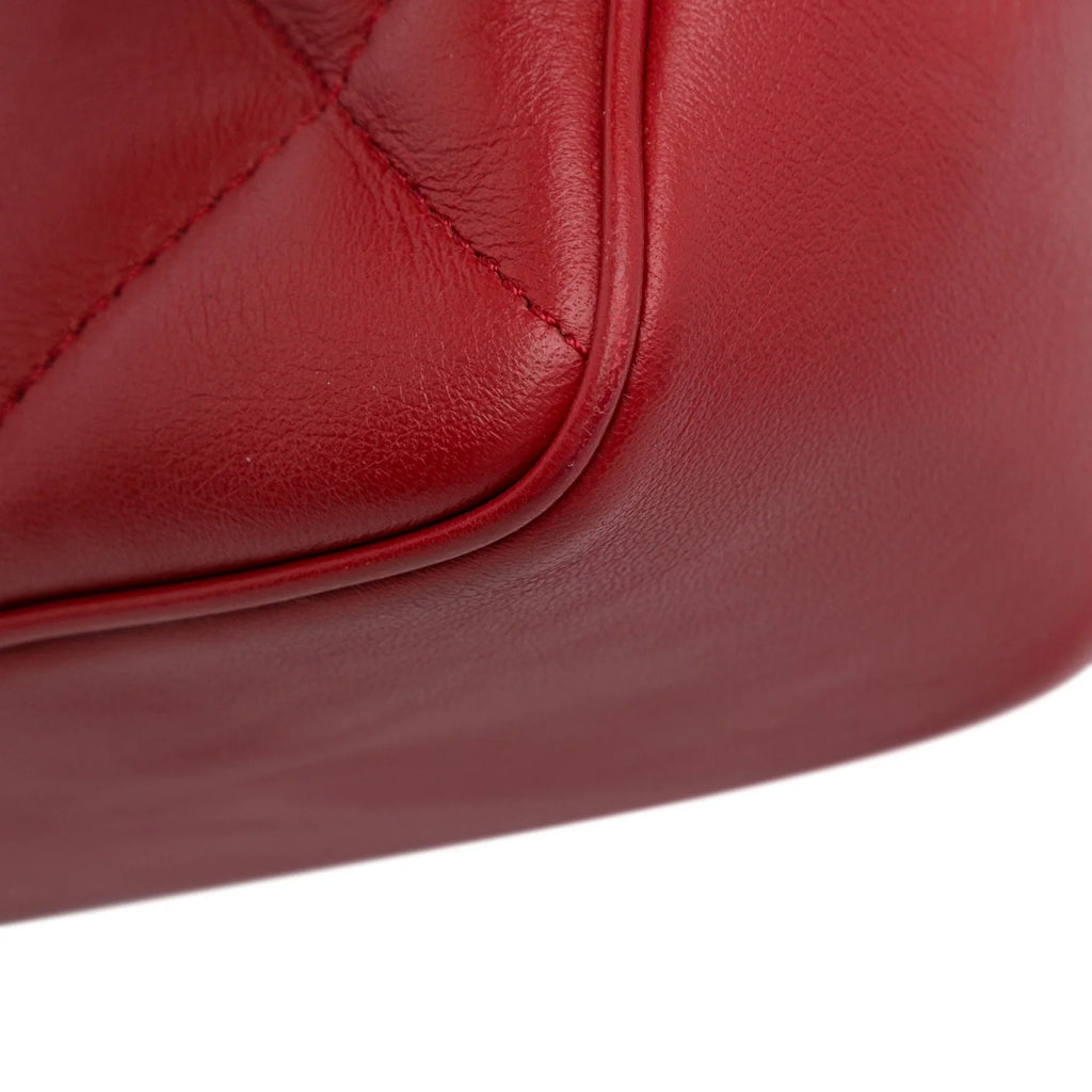 Carry Satchel Easy Unisex Pre-Owned Chanel (Good) Authenticated Lambskin Red Small Flap Leather Bag