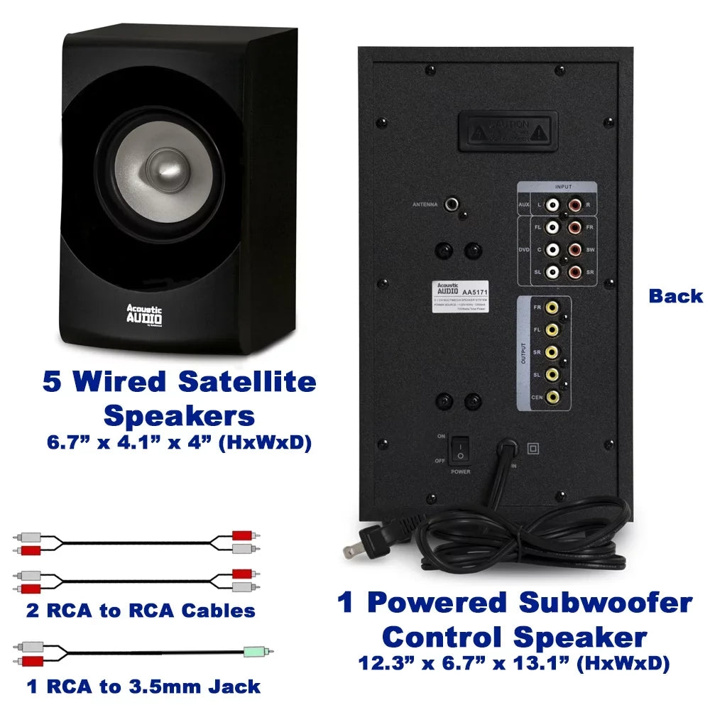 5.1 Theater Speaker with 4 Bluetooth and AA5171 Cables System FM Acoustic Extension Audio Home