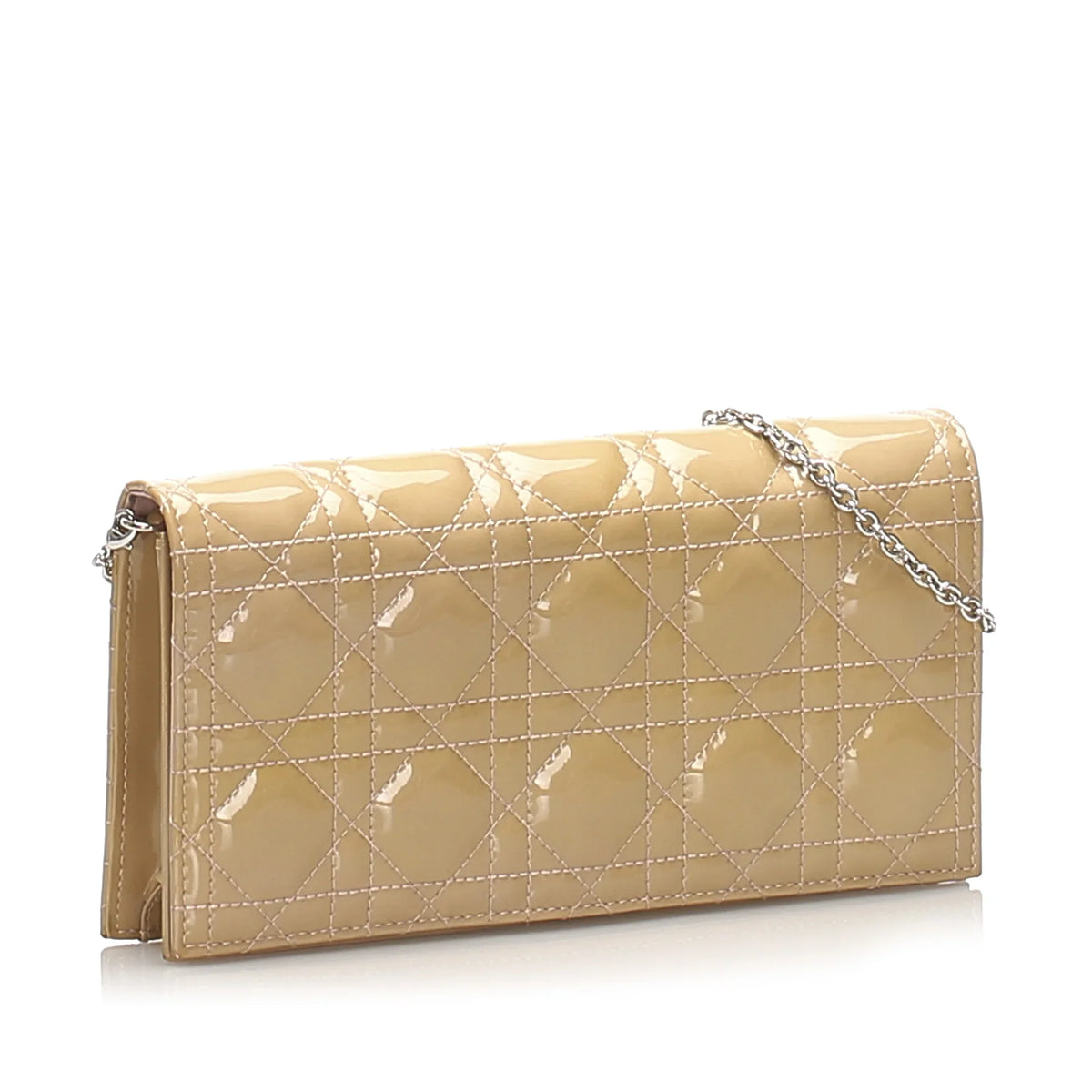 Cannage Wallet Pre-Owned Crossbody Patent on Authenticated Leather (Good) Brown Chain Women Dior Bag