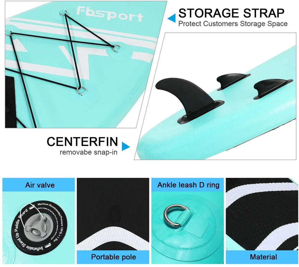 Stand 10 Non-Slip with Inflatable Paddle Green Standing Ft. Bag, Carry Brushed Stance, Board up FBsport Wide Boat, Complete Control, Thickening Deck, and Surf Accessories