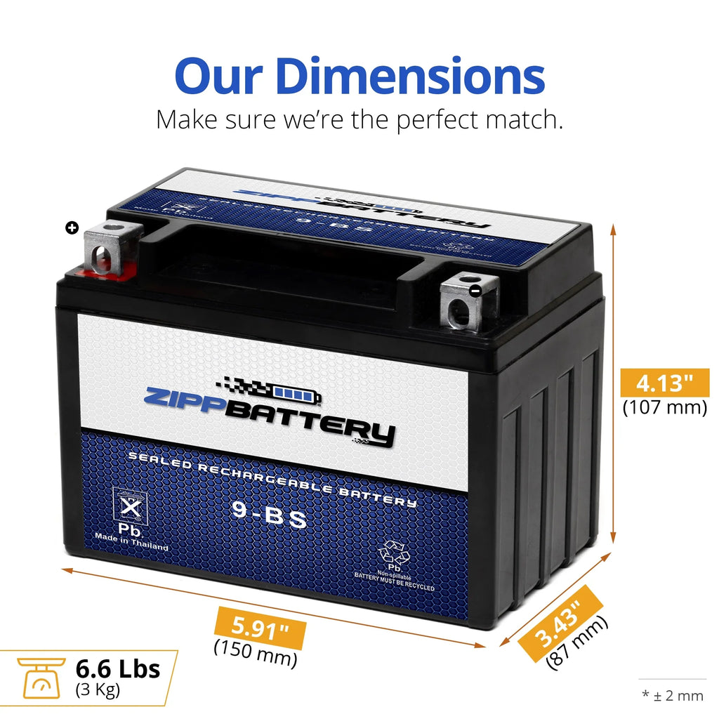 Zipp for Trx250Ex Battery Ytx9-Bs Tm 2001 Te Honda Battery Atv 250Cc