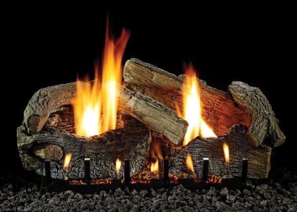 Oak with Burner, 18" Manual Logset Glaze NG Slope VF/V Stacked Aged